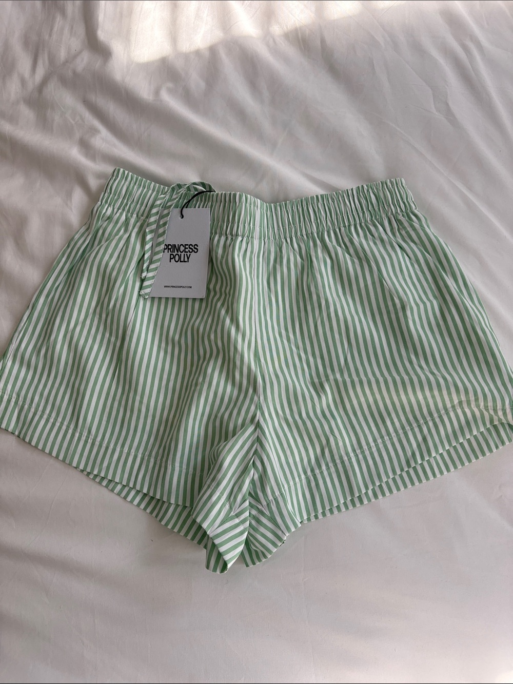 Princess Polly Mint Green & White Striped High Waist Shorts